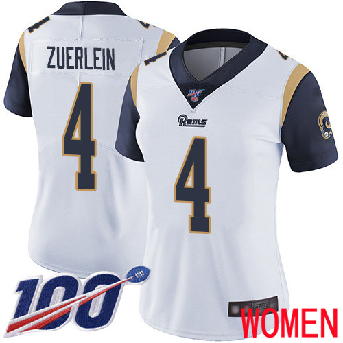 Los Angeles Rams Limited White Women Greg Zuerlein Road Jersey NFL Football #4 100th Season Vapor Untouchable->women nfl jersey->Women Jersey